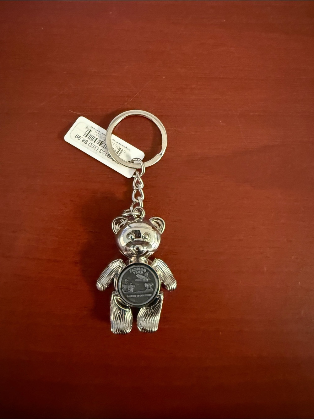 Metal Bear Keychain with Coin Accent - Silver